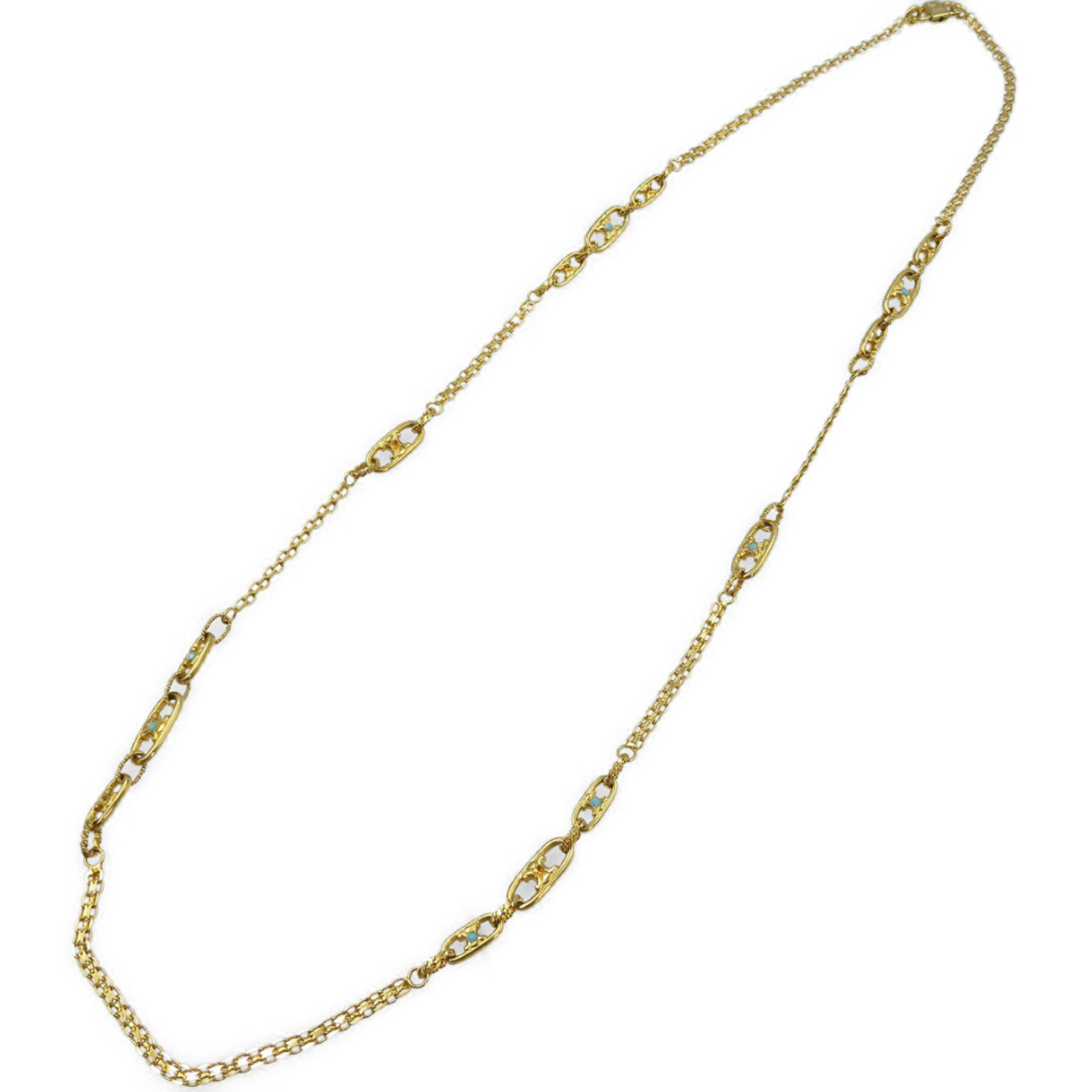 Celine Macadam Metal Color Stone Gold Turquoise Necklace 0041